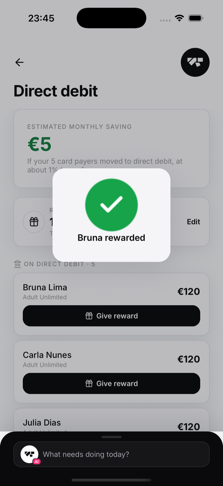 The reward has been applied to the member