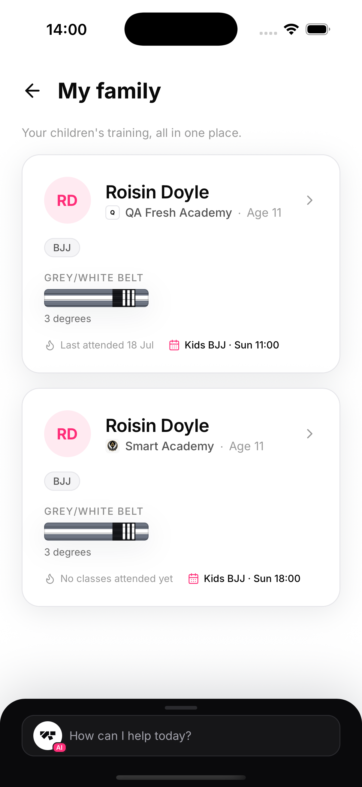 Discipline chips show what each child is enrolled in at a glance