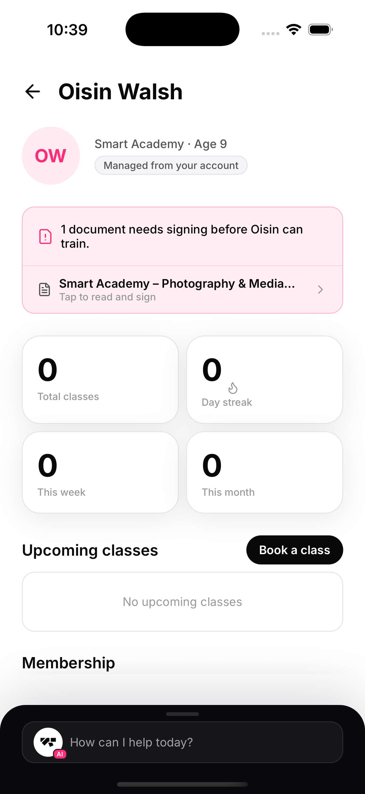 The card counts down as you sign; when it disappears, booking is unblocked