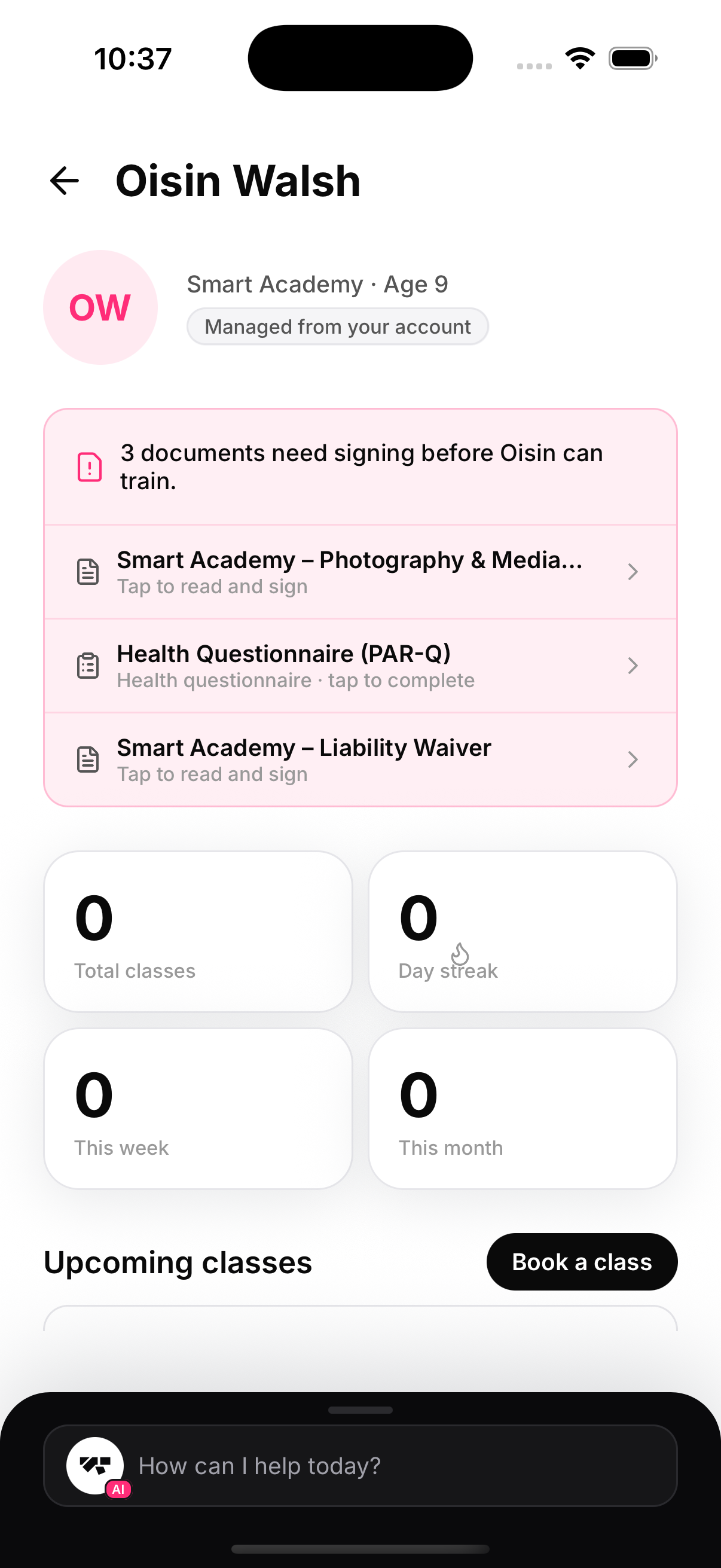 The card says exactly what's blocking training, and every row is signable