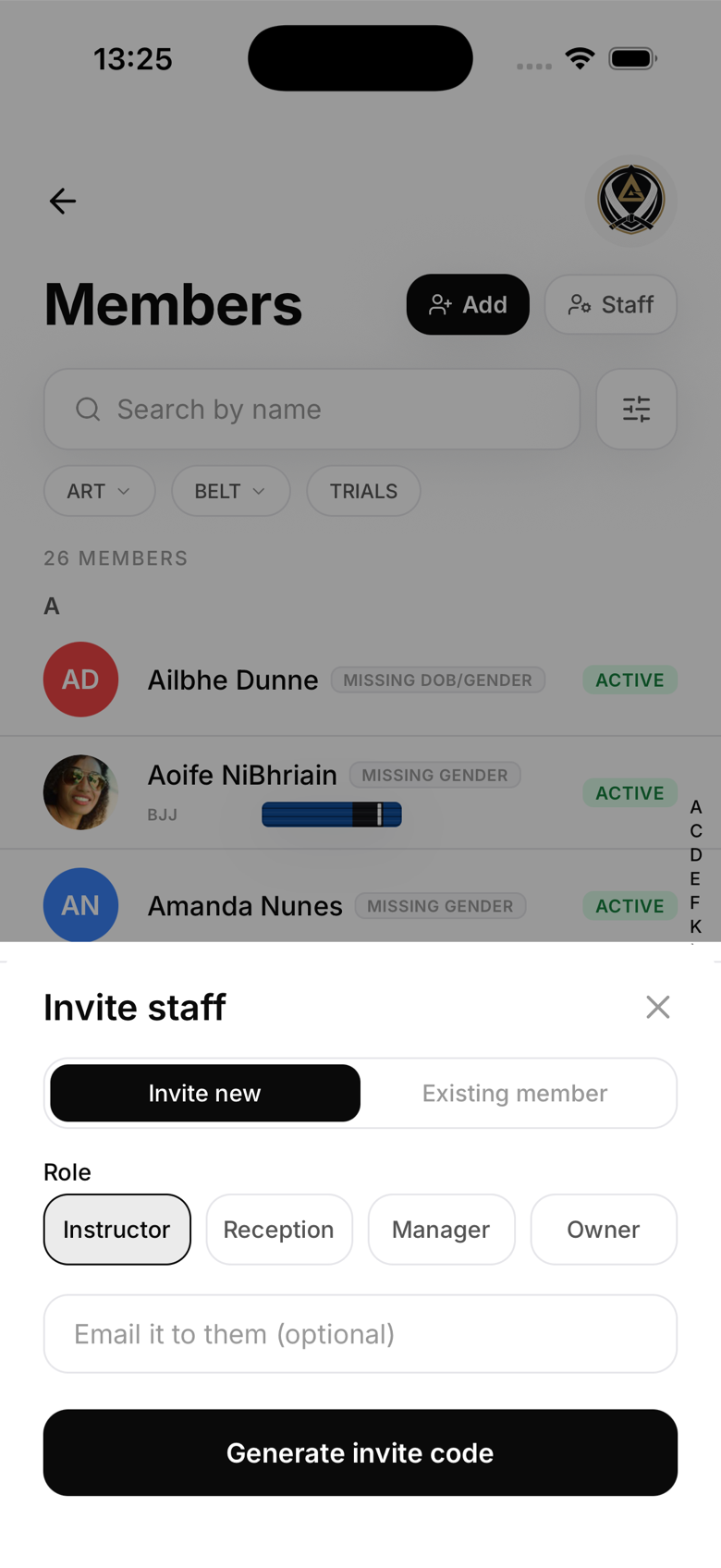 Inviting a manager to a location