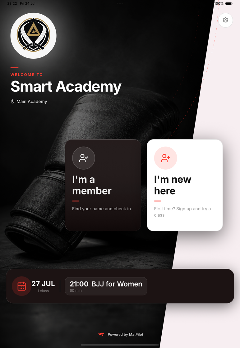 Boxing background, red accent, near-black cards