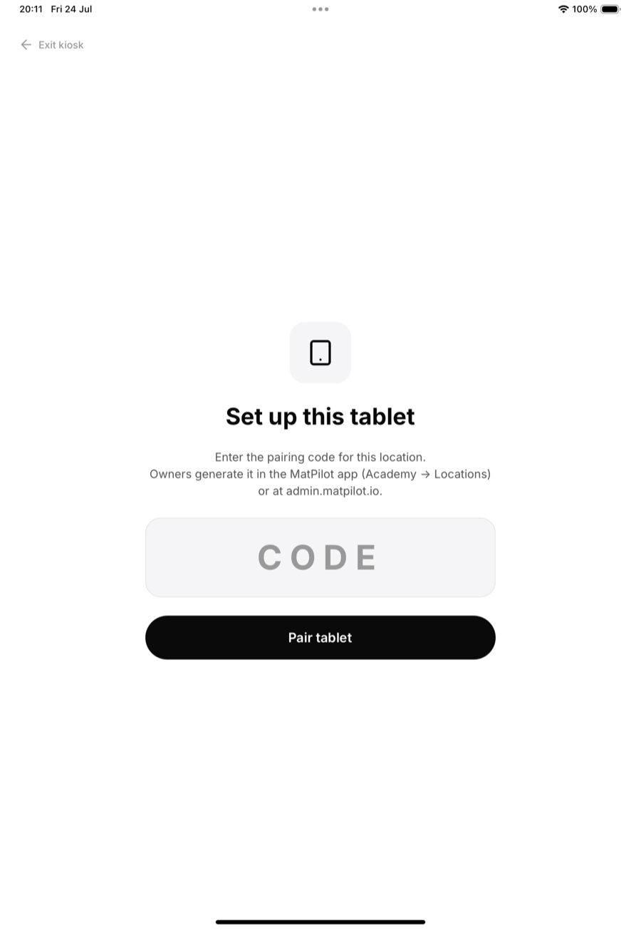 The pairing screen a fresh tablet shows
