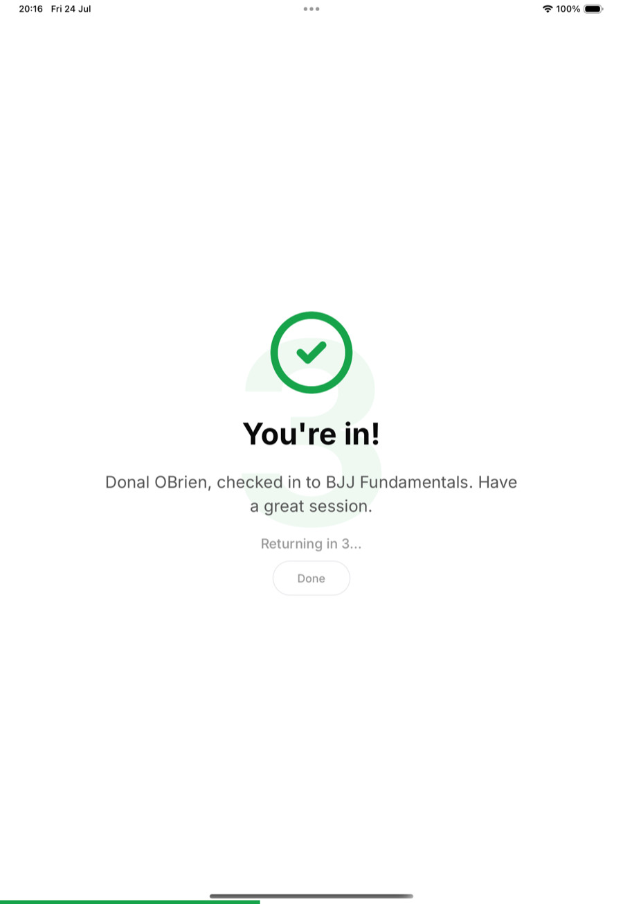Checked in, confirmed, and the kiosk resets itself