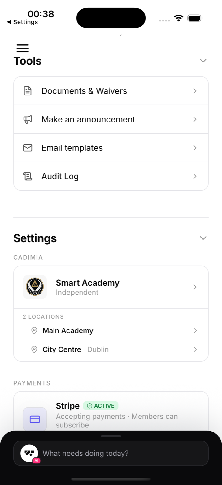 A list of the academy's locations