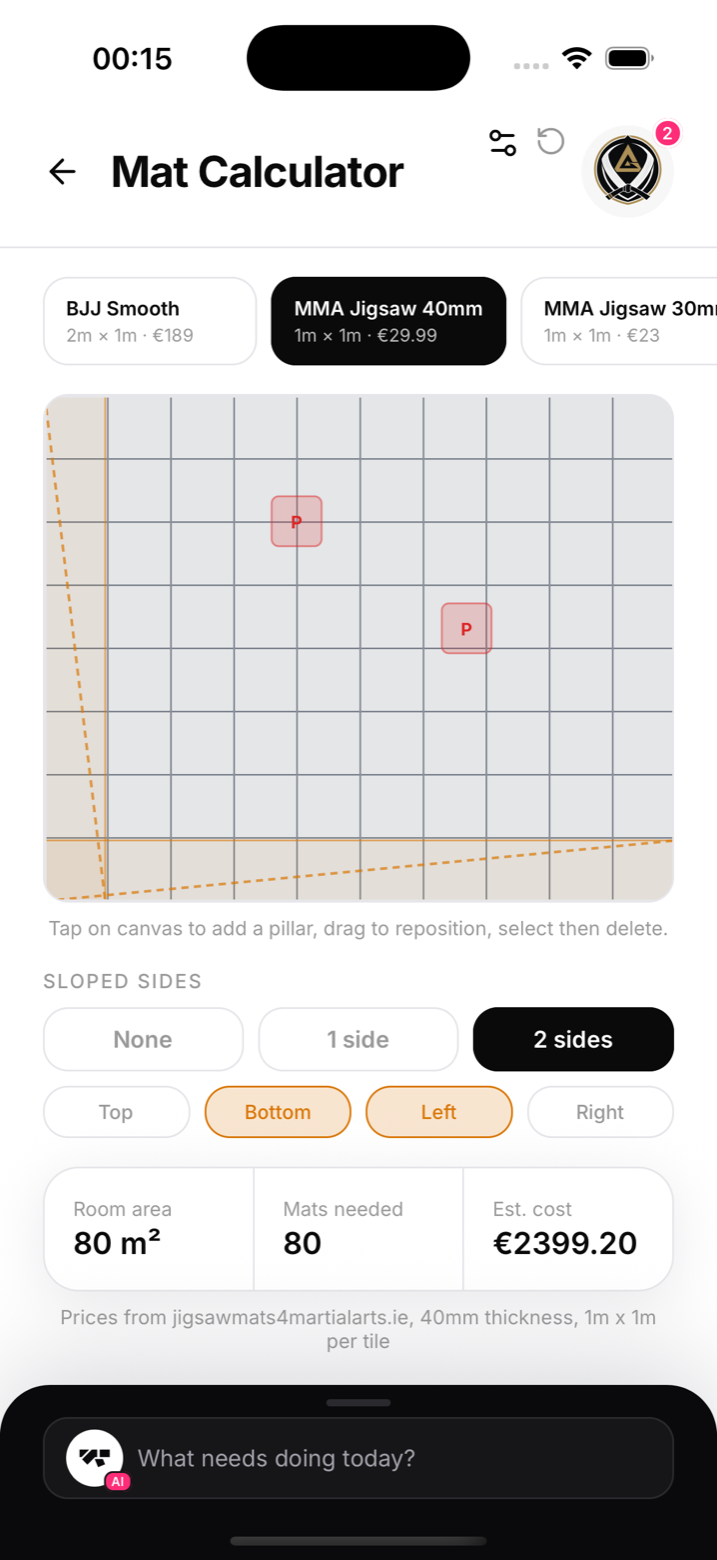 Planning a session on the mat planner