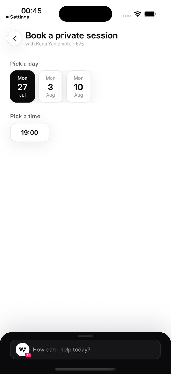 Private one-to-one sessions