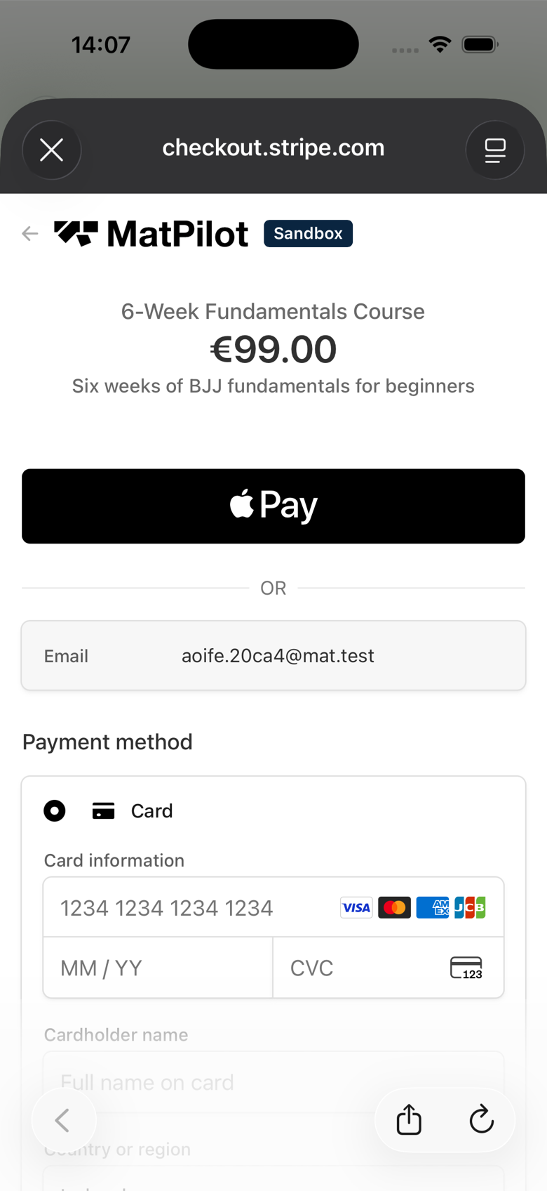 A live Stripe checkout for members