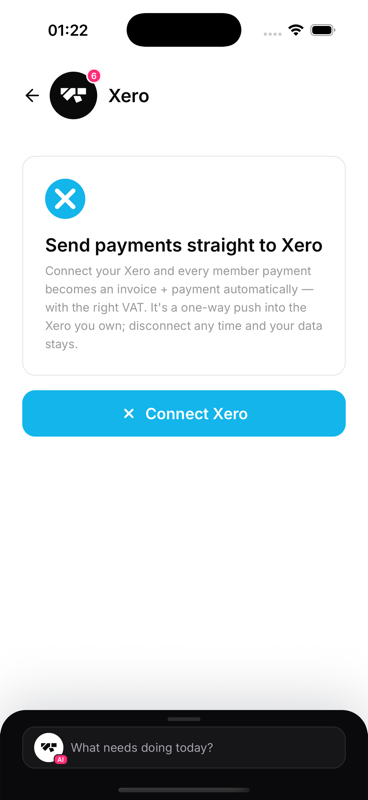 The Connect Xero screen in MatPilot