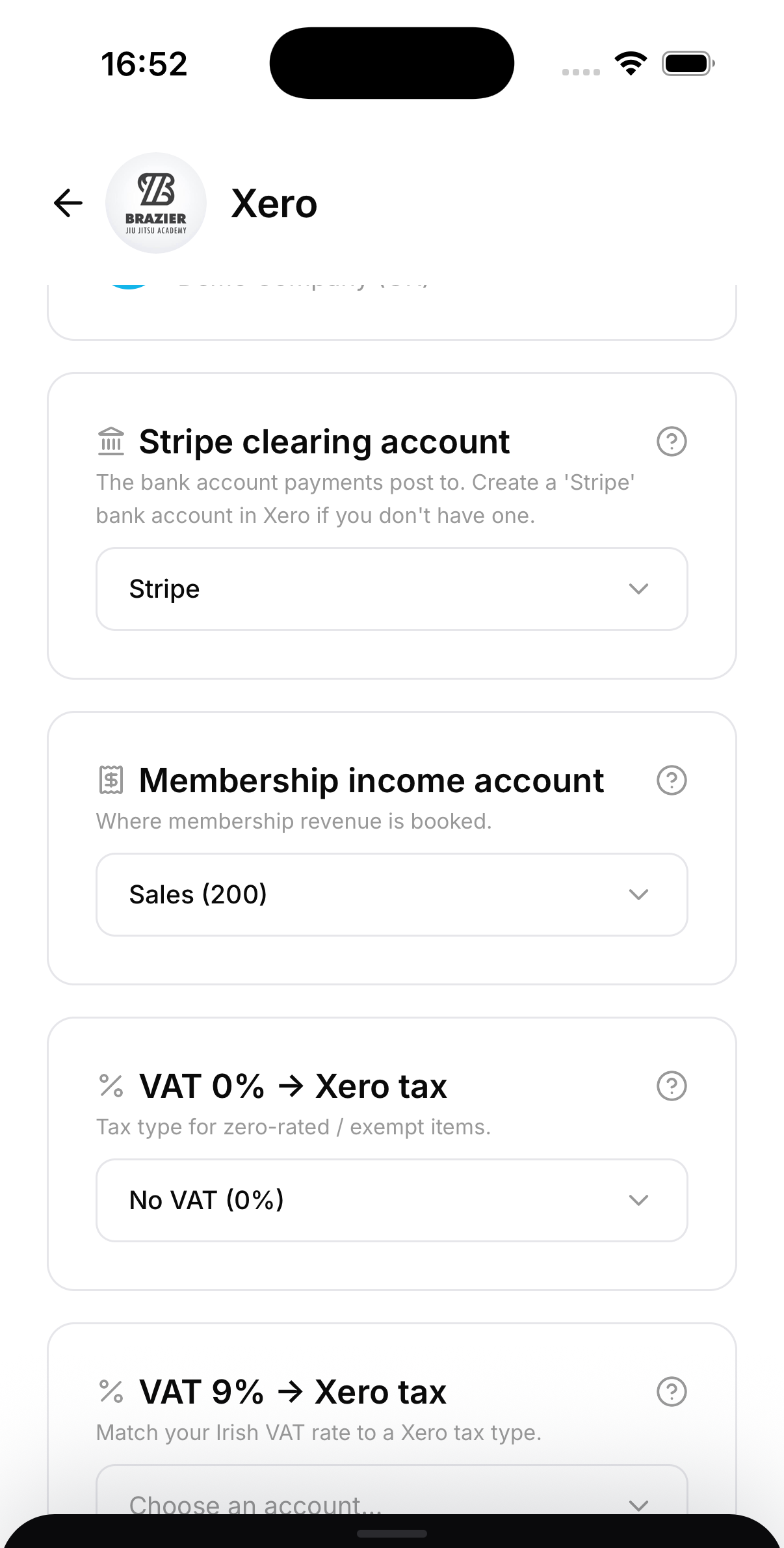 The Xero account-mapping screen in MatPilot